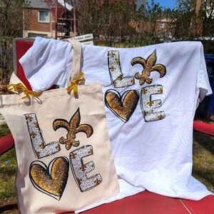 NWT ⚜️🐅LOUISIANA/LSU💛LOVE🐅⚜️ Cotton TOTE & TEE Bundle 🌿 PEACE GARDEN DESIGNS